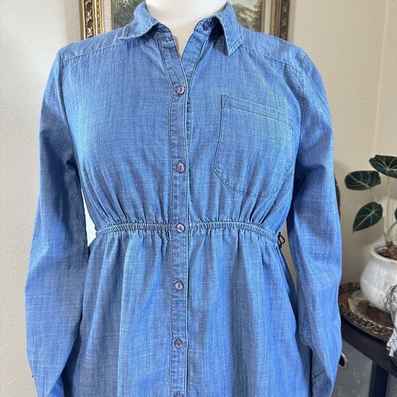 Motherhood Blue Denim Long Sleeve Shirt Maternity Dress With Pockets Size Small - Picture 2 of 12